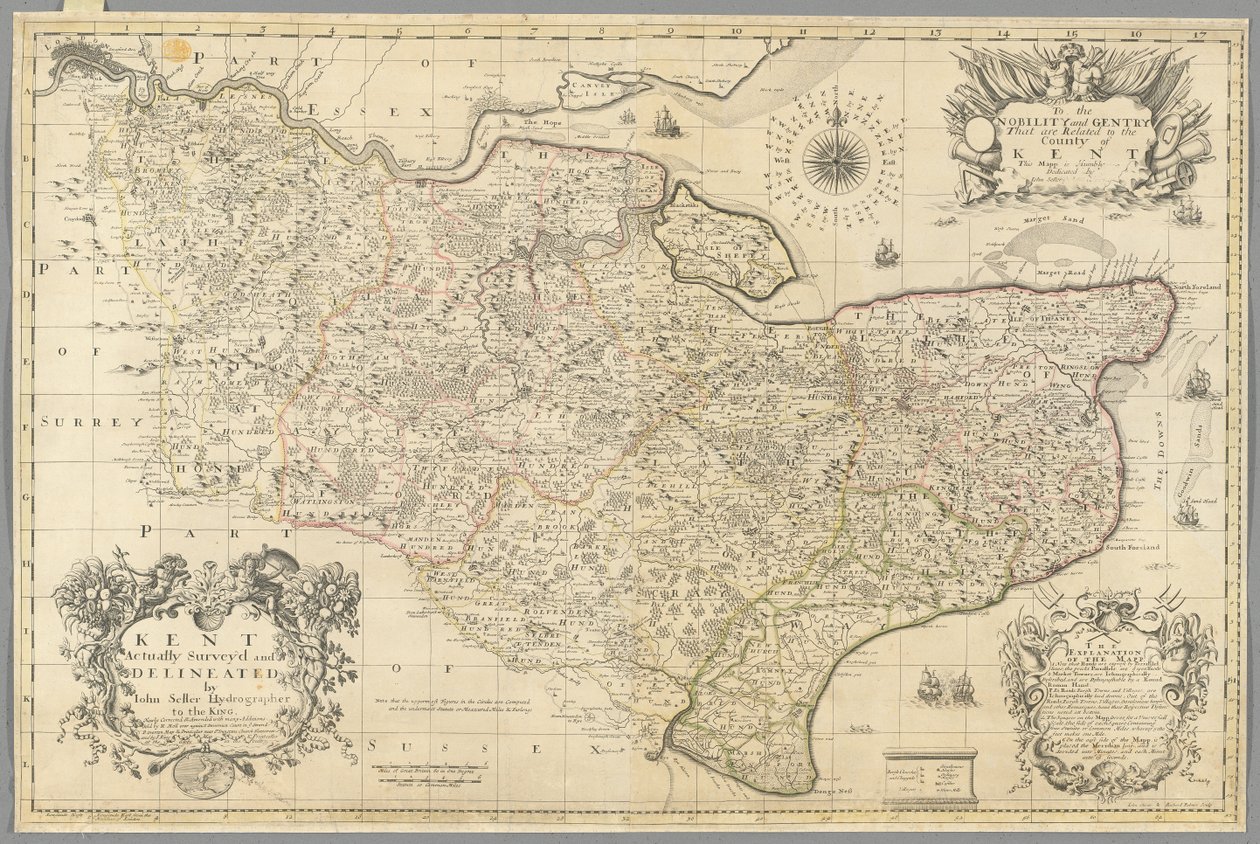 Kent, effettivamente rilevato e delineato da John Seller, c.1680 (incisione) da John Seller