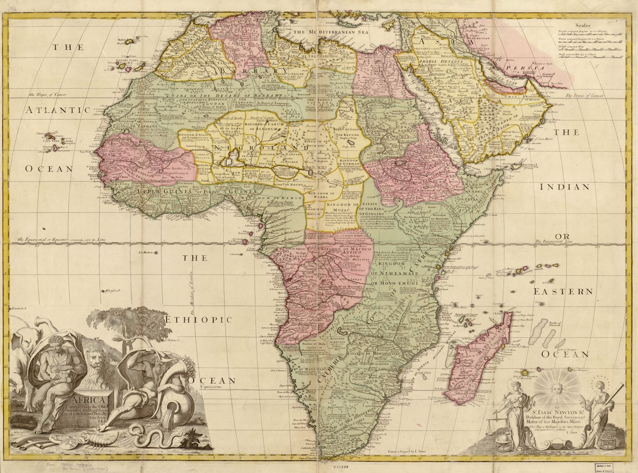 Africa - corretto dalle osservazioni della Royal Society di Londra e Parigi. LOC 2005625330 da John Senex