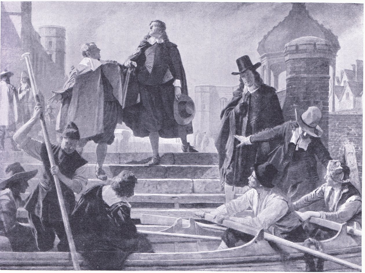 Fuga dei cinque membri, da La Storia del Popolo Britannico di Cassell pubblicato da Waverley Book Company Limited, c.1940 da John Seymour Lucas
