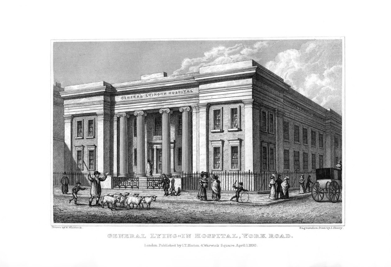 Ospedale Generale di Maternità, York Road, Lambeth, Londra, 1830 da John Shury