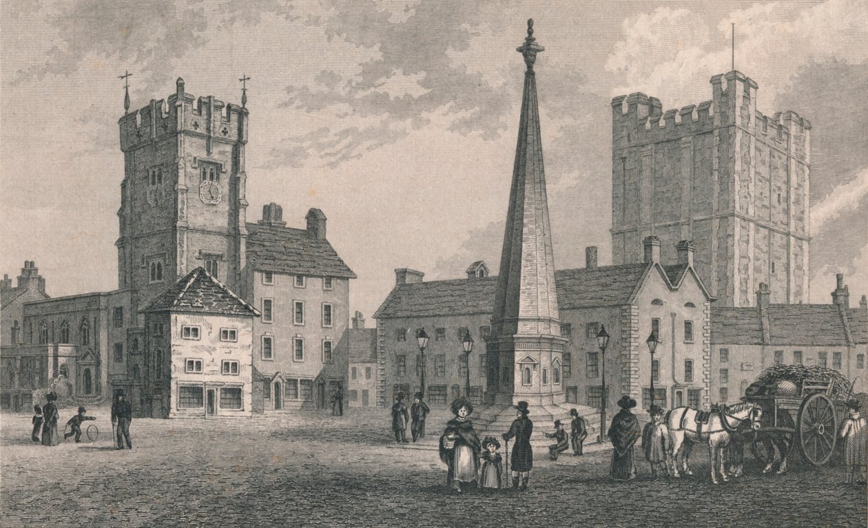 Piazza del Mercato Richmond, Chiesa della Trinità e Torre del Castello di Richmond, 1831 da John Shury