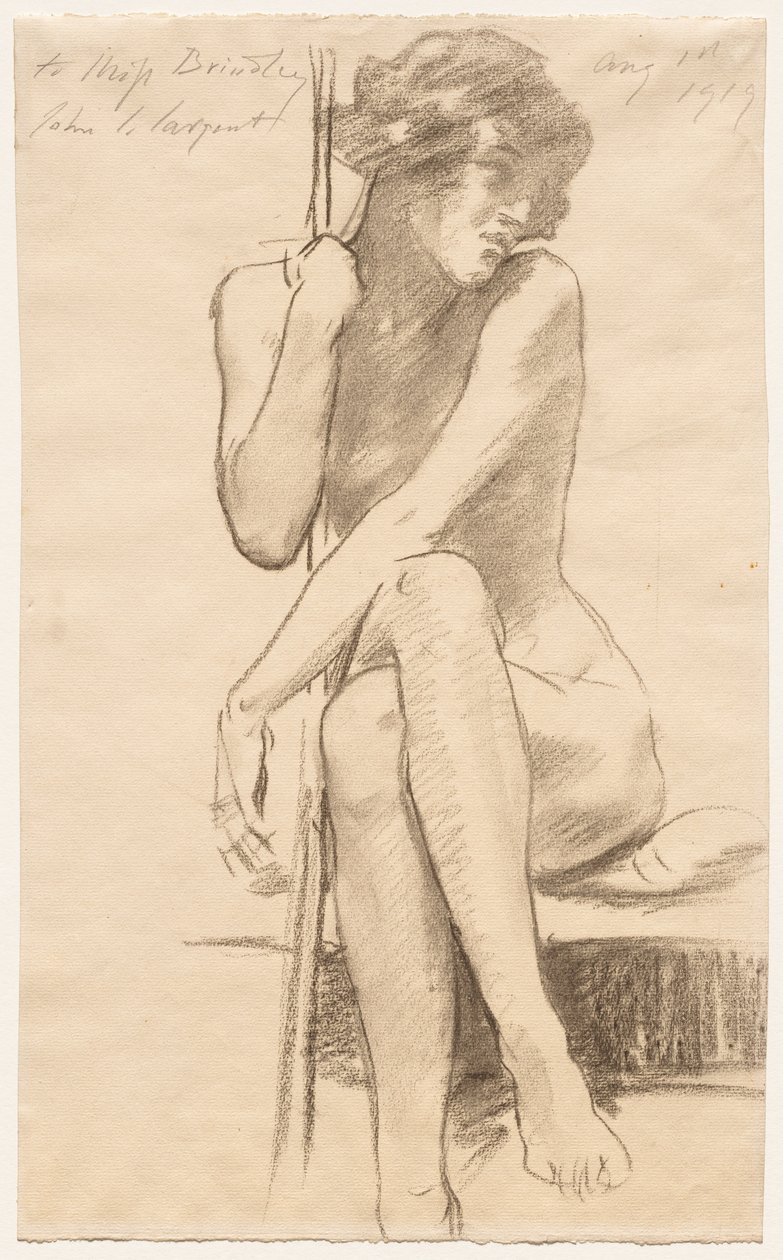 Nudo femminile seduto su una panca bassa da John Singer Sargent