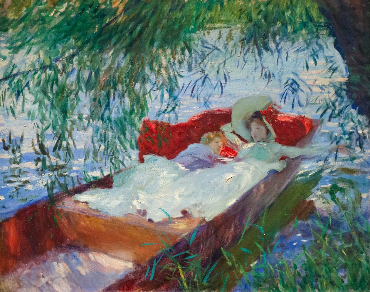 Signora e bambino che dormono in una barca sotto il salice da John Singer Sargent
