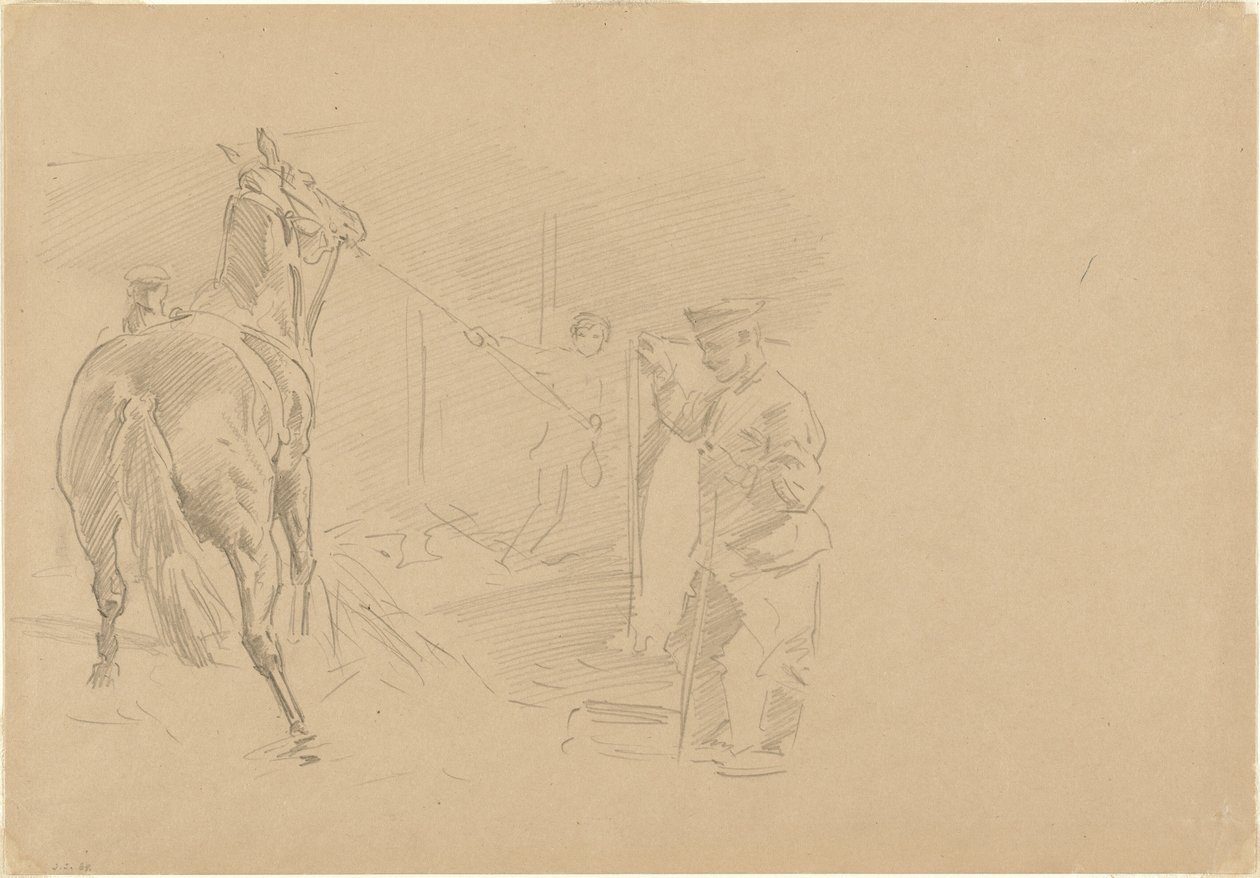 Uomo che Tira un Cavallo in una Stalla da John Singer Sargent