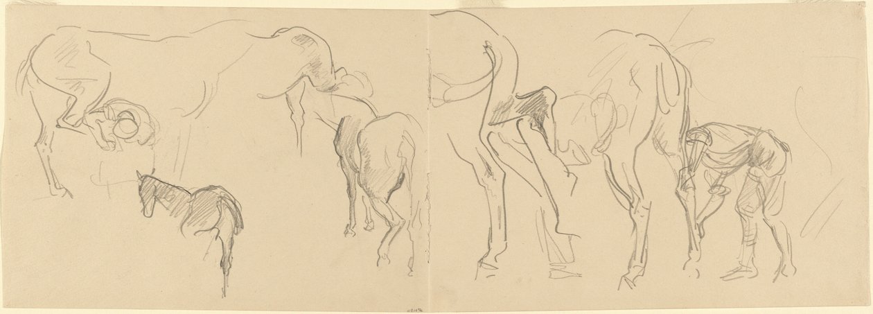 Studi per "Ferratura dei cavalli di cavalleria al fronte" (recto) da John Singer Sargent