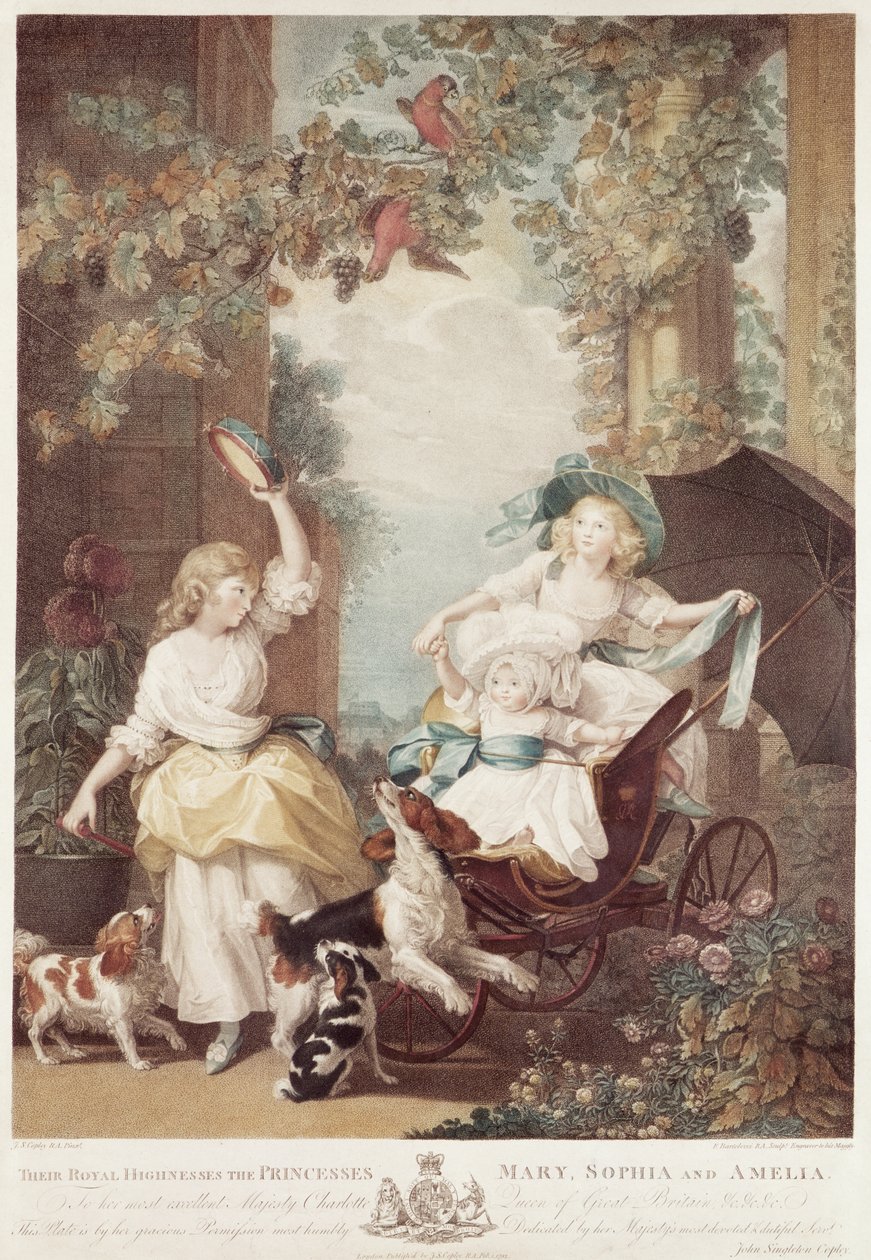 Principesse Mary (1776-1857), Sophia (1777-1848) e Amelia (1783-1810), figlie di Giorgio III, inciso da Francesco Bartolozzi (mezzotinto) da John Singleton Copley