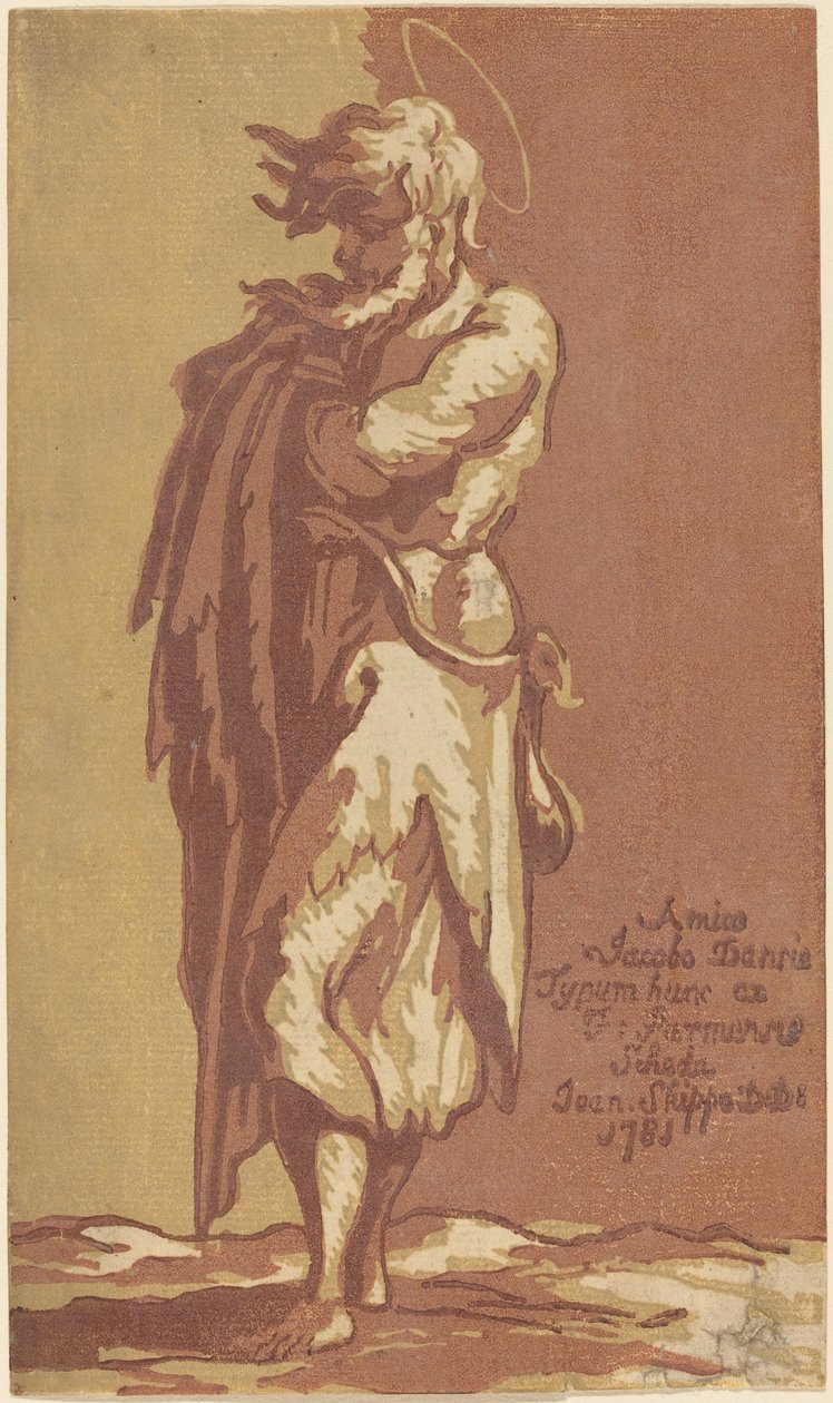 Santo maschio in piedi, con le braccia incrociate, rivolto a sinistra da John Skippe after Parmigianino