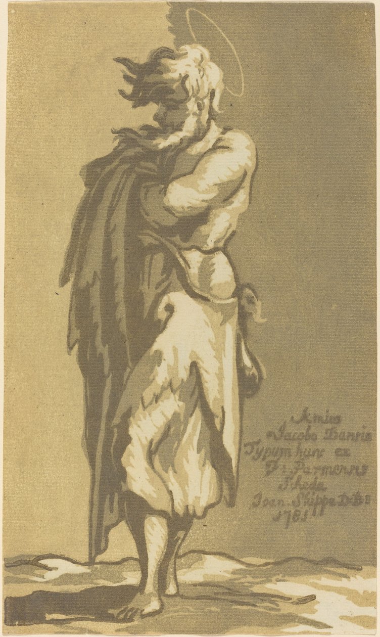 Santo maschio in piedi, con le braccia incrociate, rivolto a sinistra da John Skippe after Parmigianino