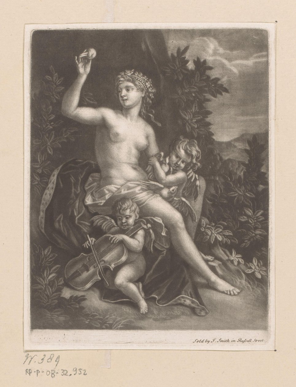Venere con una mela e due cupidi con violino e colombe da John Smith