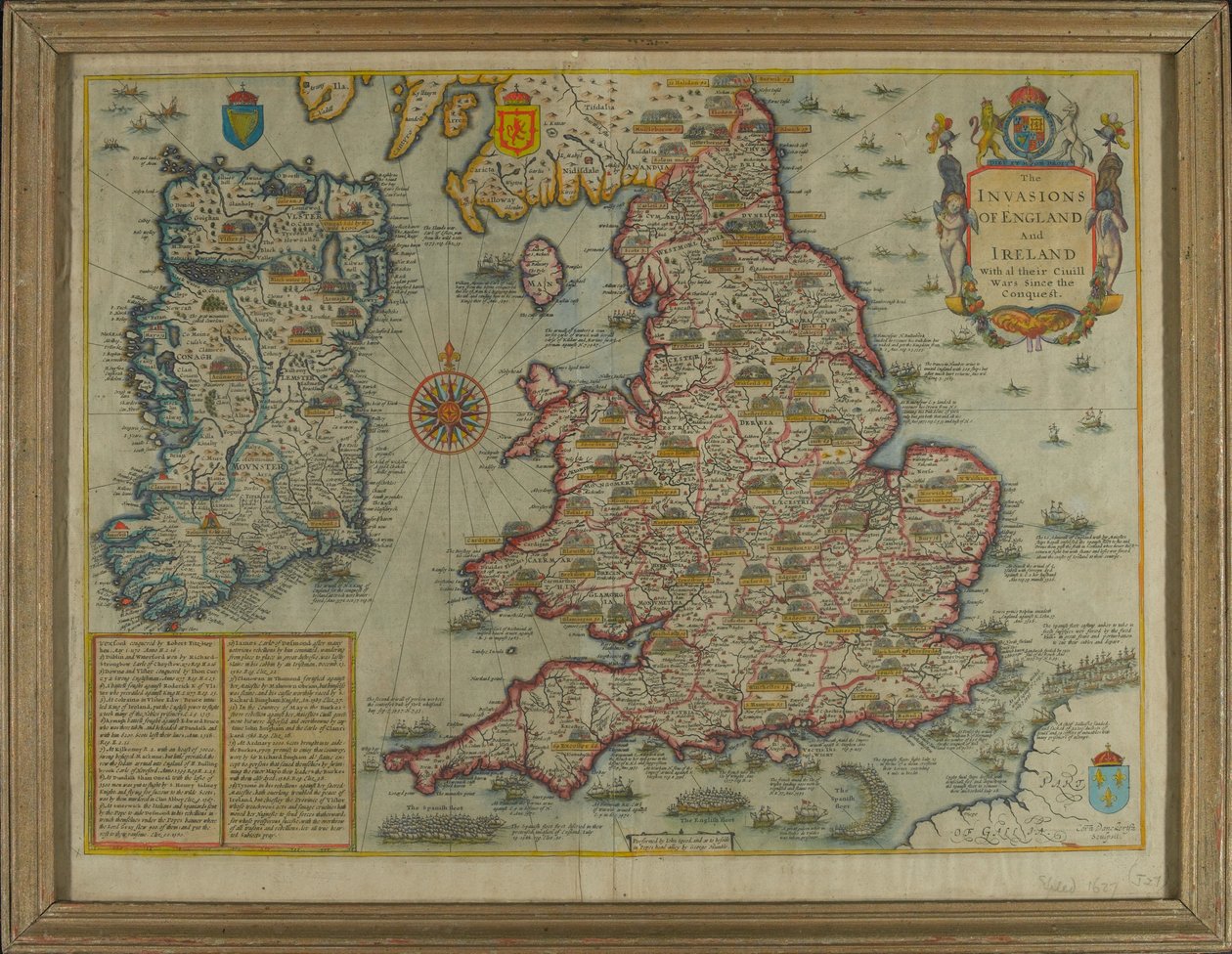 Mappa raffigurante le invasioni di Inghilterra e Irlanda con tutte le loro guerre civili dal Conquista, c.1627 da John Speed
