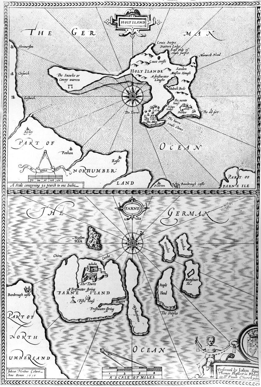 Mappe di Holy Island e Farne Island, Northumberland, da 