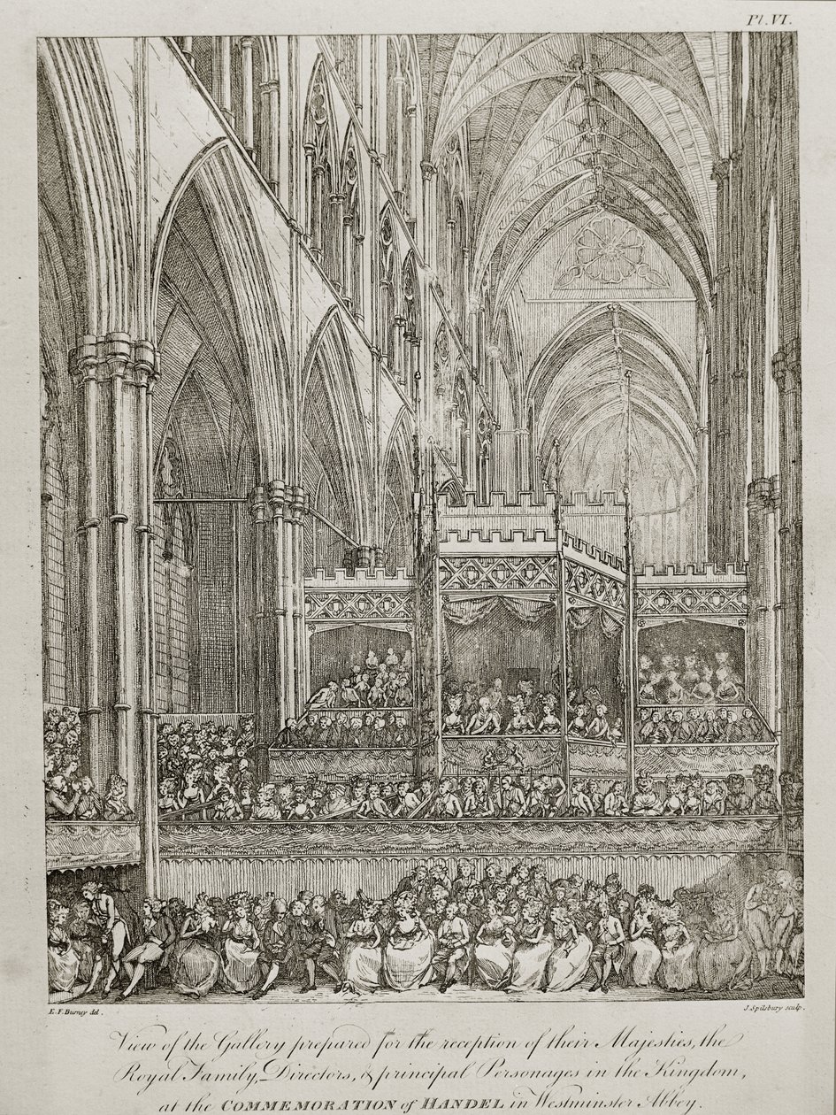Concerto per commemorare il 25° anniversario della morte di George Frederick Handel (1685-1759) - Vista della Galleria preparata per la ricezione delle loro Maestà la Famiglia Reale da John Spilsbury