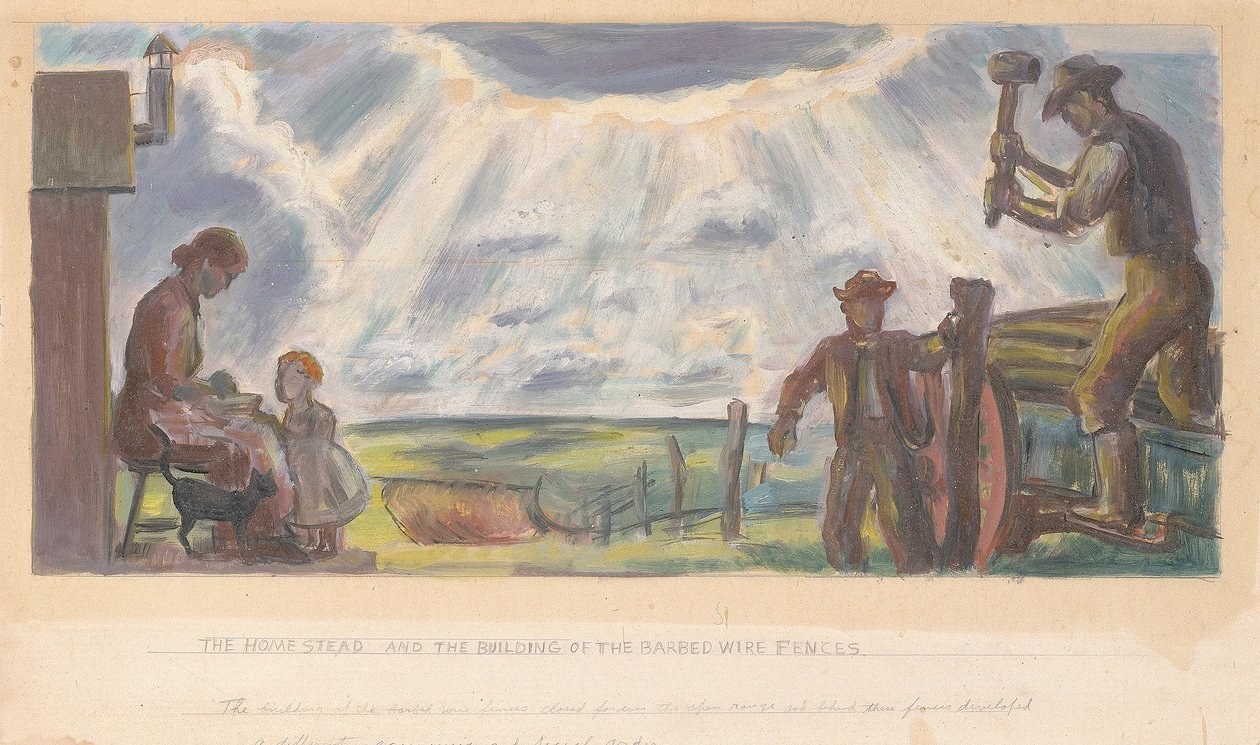 The Homestead and the Building of the Barbed Wire Fences (Studio murale per l