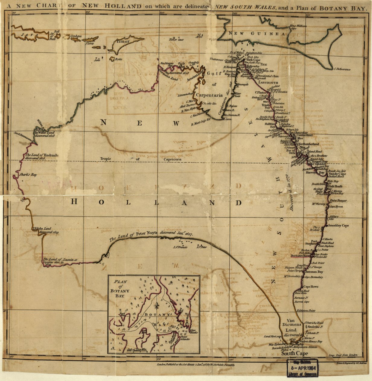 Una nuova carta della Nuova Olanda sulla quale sono delineate la New South Wale e un piano per la Botany Bay. LOC 00556400 da John Stockdale