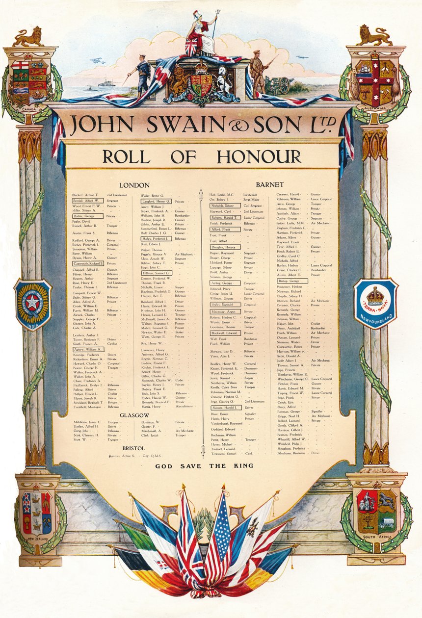 John Swain & Son Ltd. Roll of Honour, 1917 da John Swain and Son