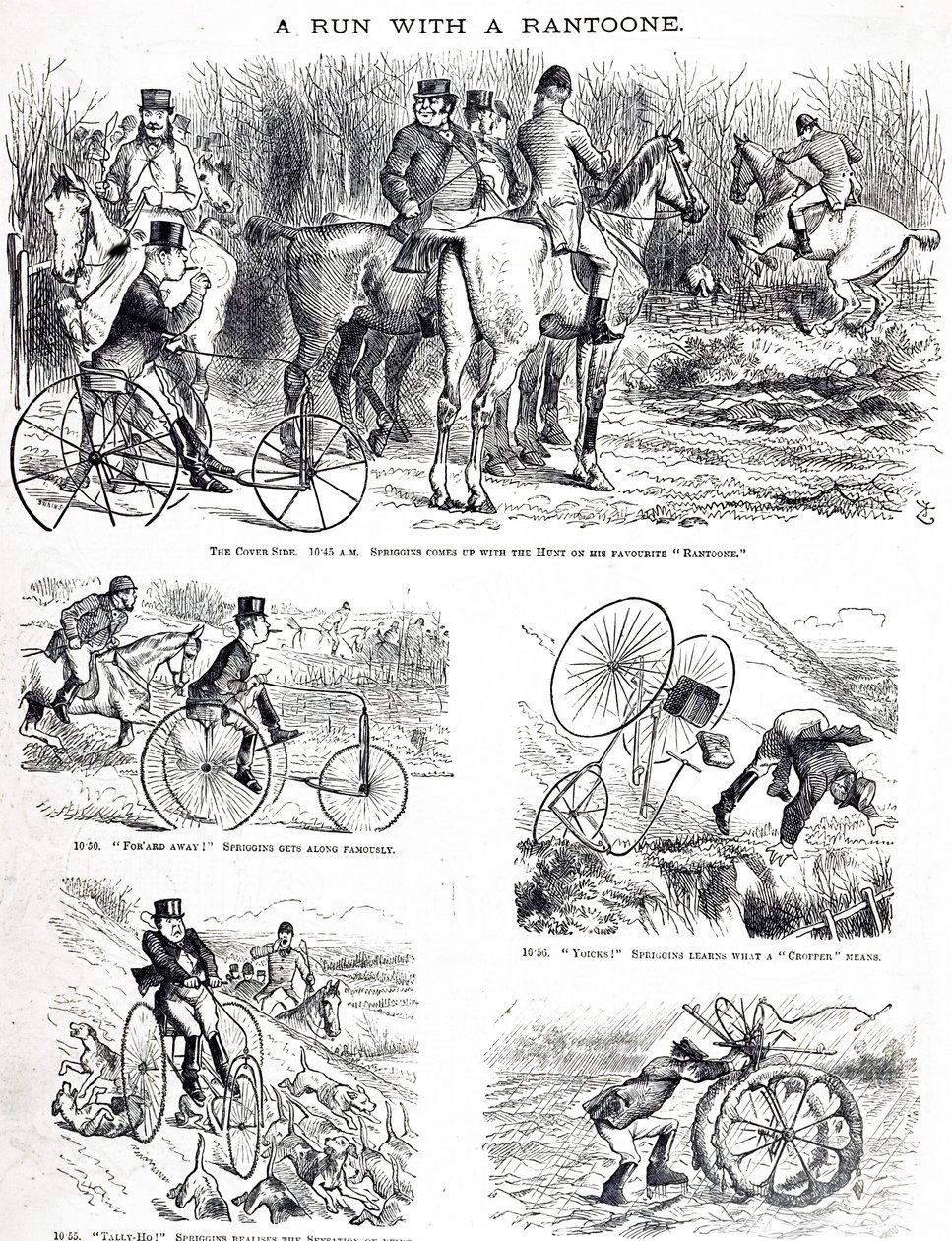 Cartone che raffigura un uomo che caccia su un triciclo da John Tenniel