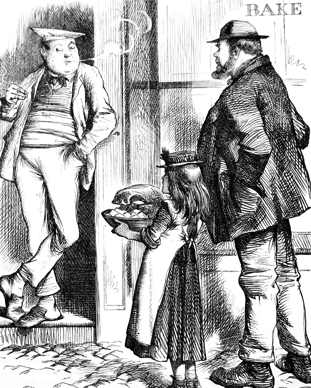Un padre e una figlia che portano cibo da arrostire al fornaio locale per essere cucinato da John Tenniel