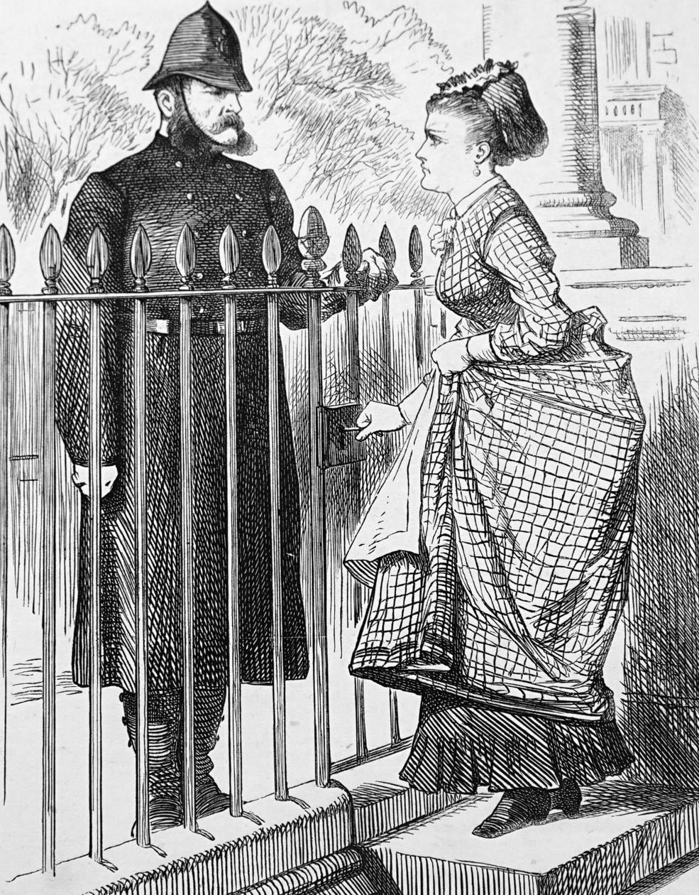 Un poliziotto che parla con una giovane donna da John Tenniel