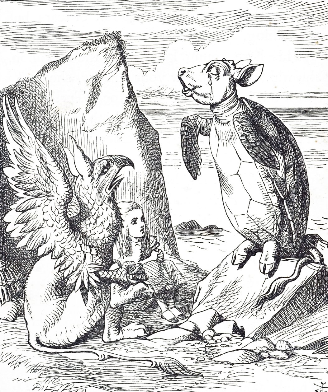 Alice, Finta Tartaruga e il Grifone da Le avventure di Alice nel Paese delle Meraviglie da John Tenniel
