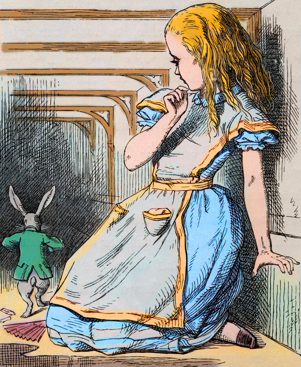 Alice e il Coniglio Bianco. Illustrazione di John Tenniel dalla prima edizione di 