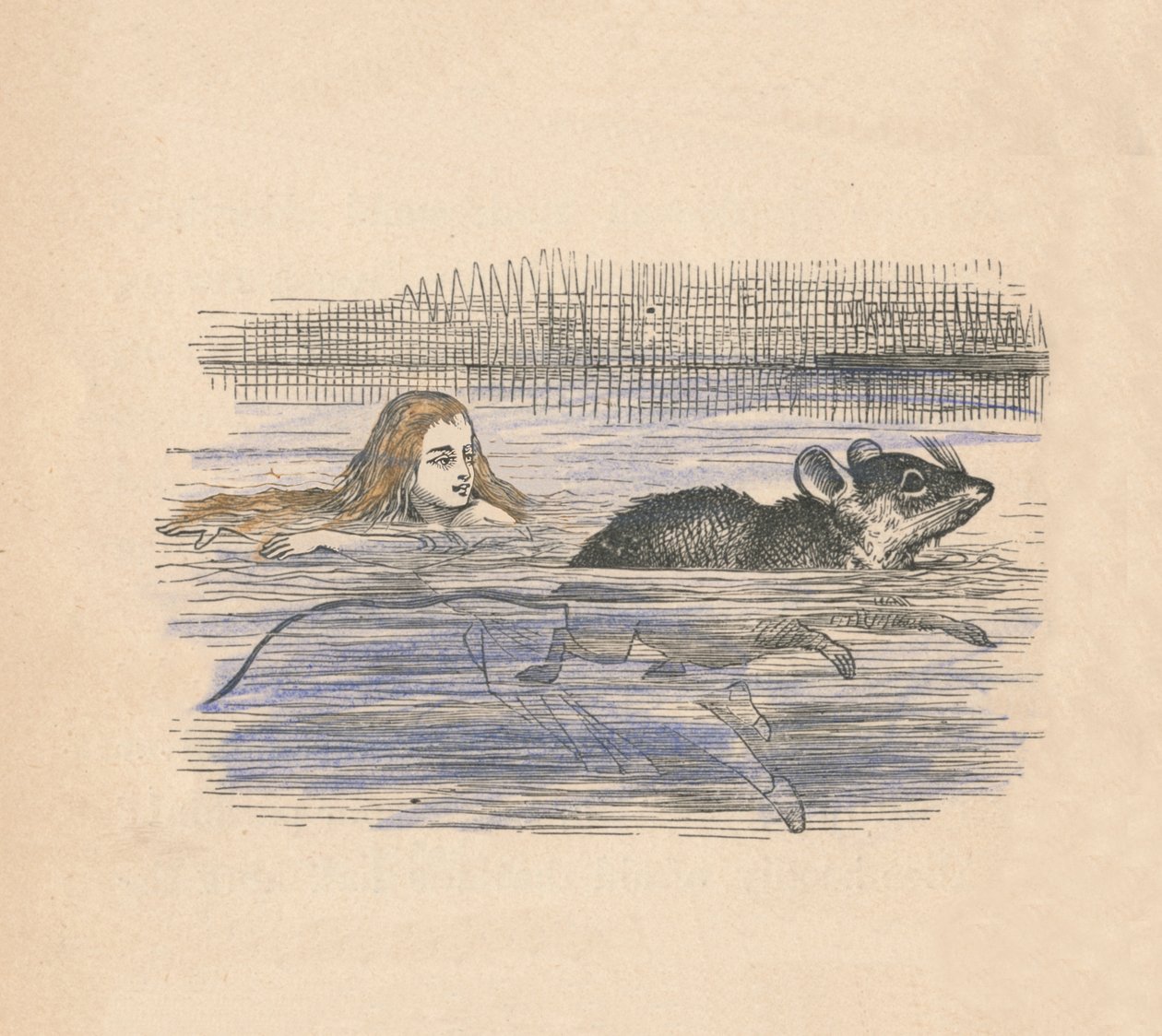 Alice che nuota con un topo in una pozza, 1889 da John Tenniel