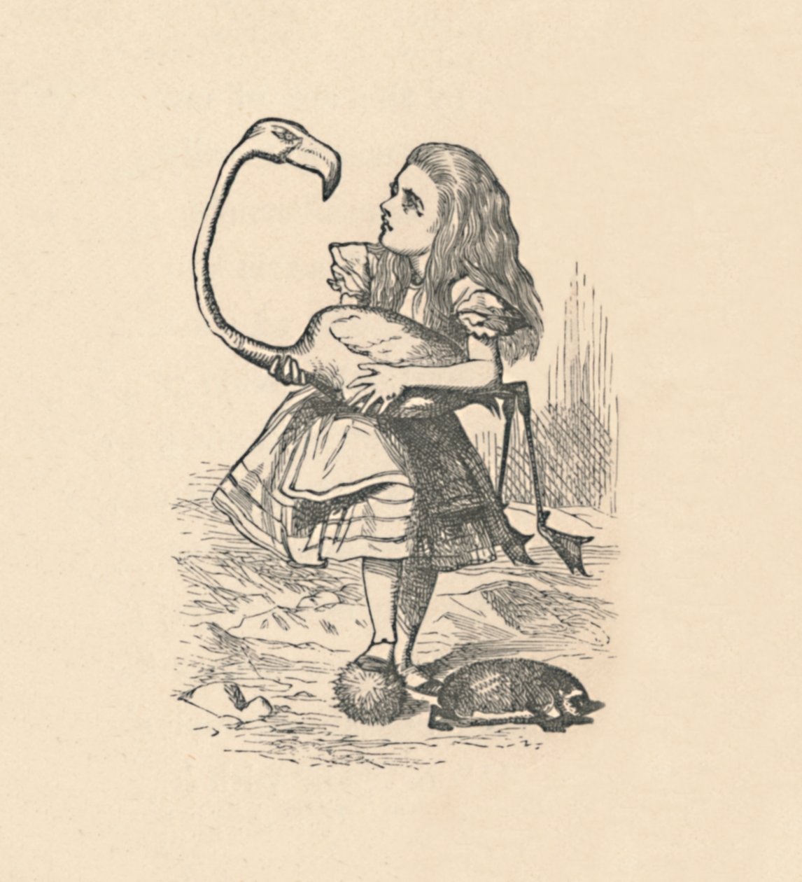 Alice cerca di giocare a croquet con un fenicottero come mazza, 1889 da John Tenniel