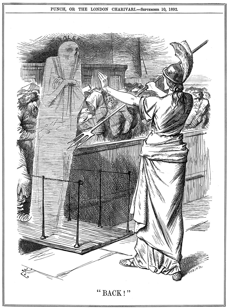 Britannia che trattiene il colera nei porti britannici da John Tenniel