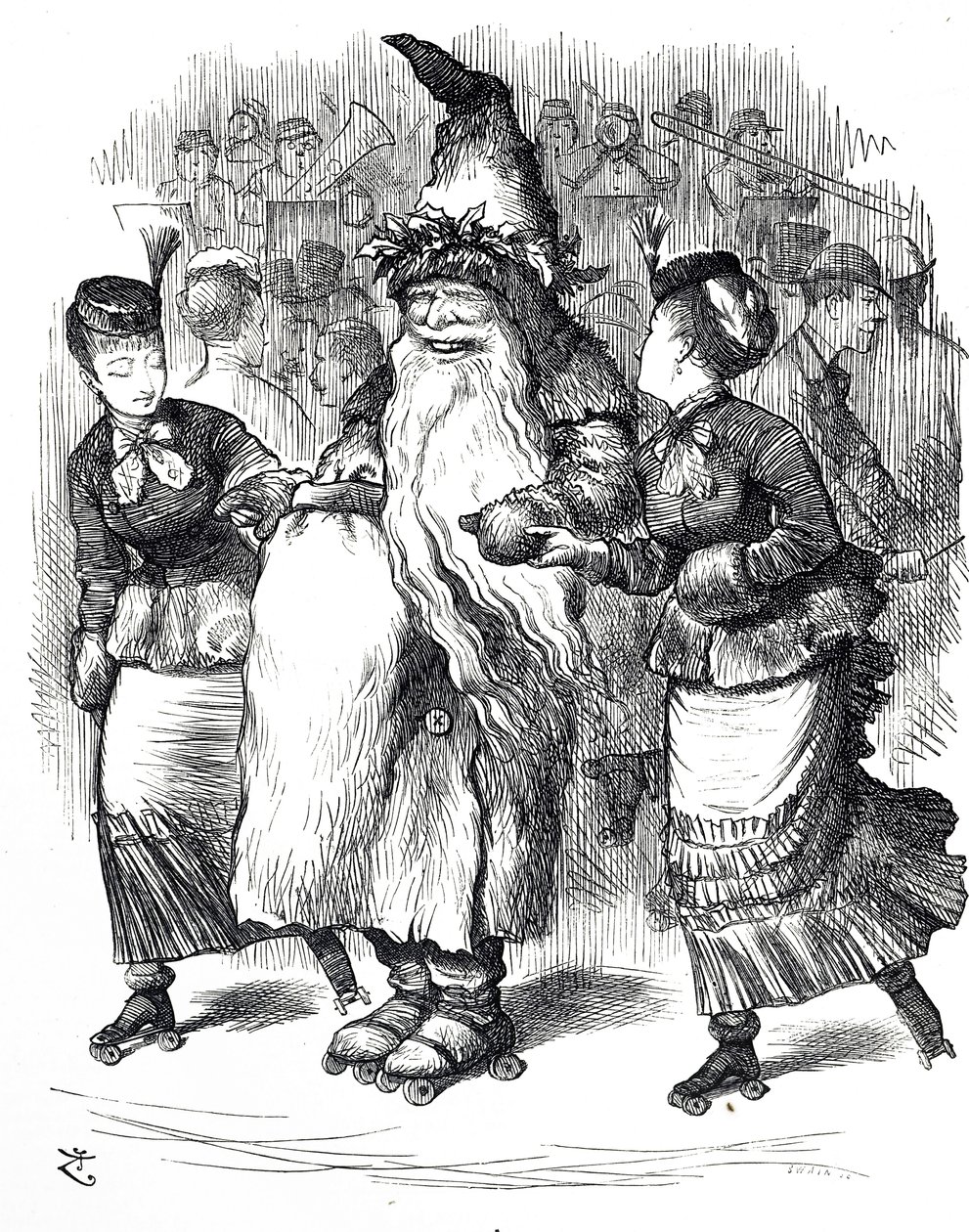 Fumetto che raffigura Babbo Natale sui pattini a rotelle da John Tenniel