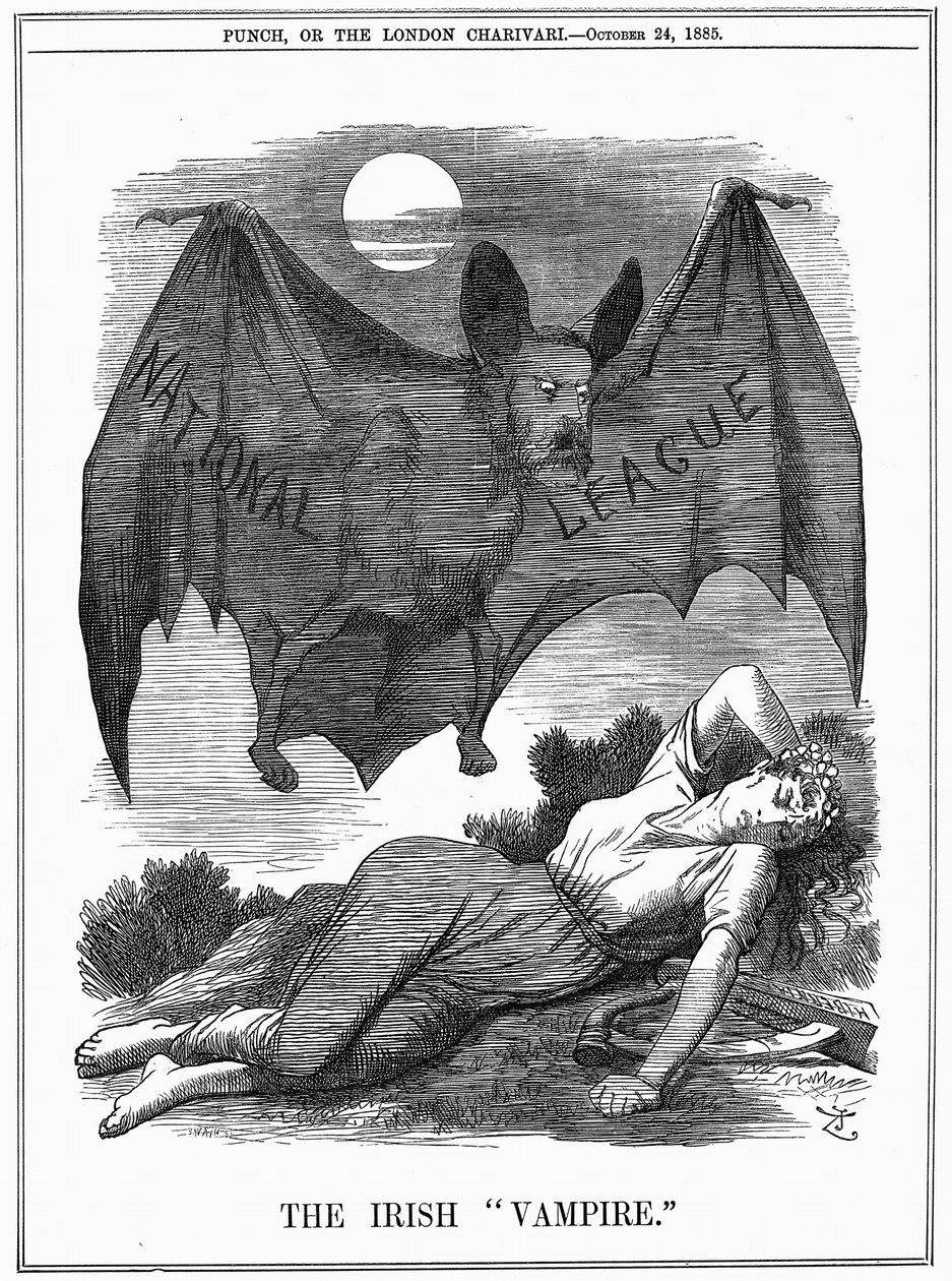 Lega Nazionale Irlandese, con il volto di Charles Stewart Parnell, mostrato come un vampiro che preda sull