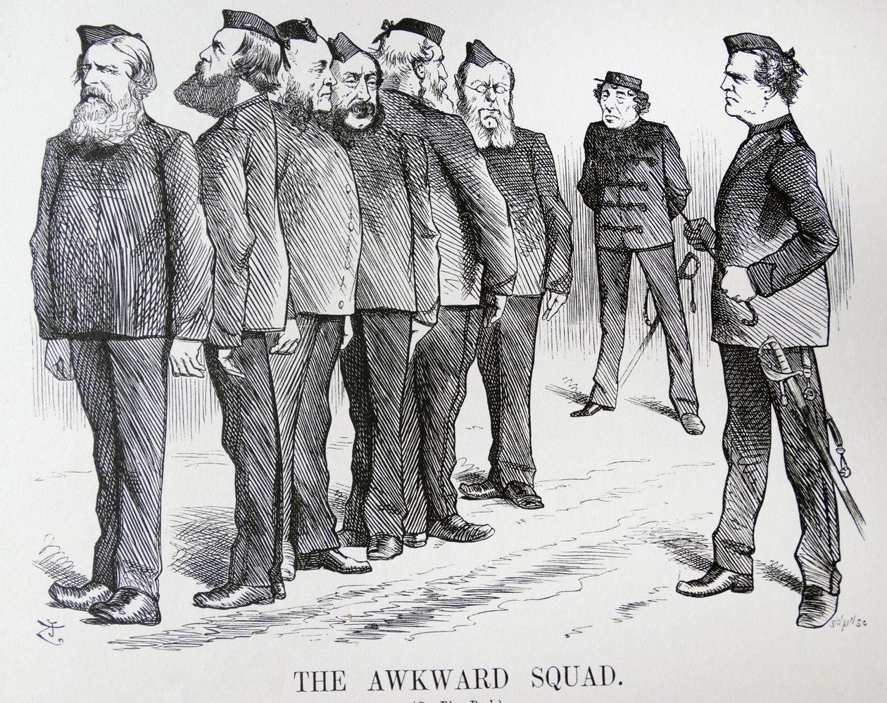 LA SQUADRA GOFFA. Cartone animato di John Tenniel. Le difficoltà che Disraeli aveva con le diverse opinioni nel suo gabinetto sulle politiche della guerra russo-turca da John Tenniel