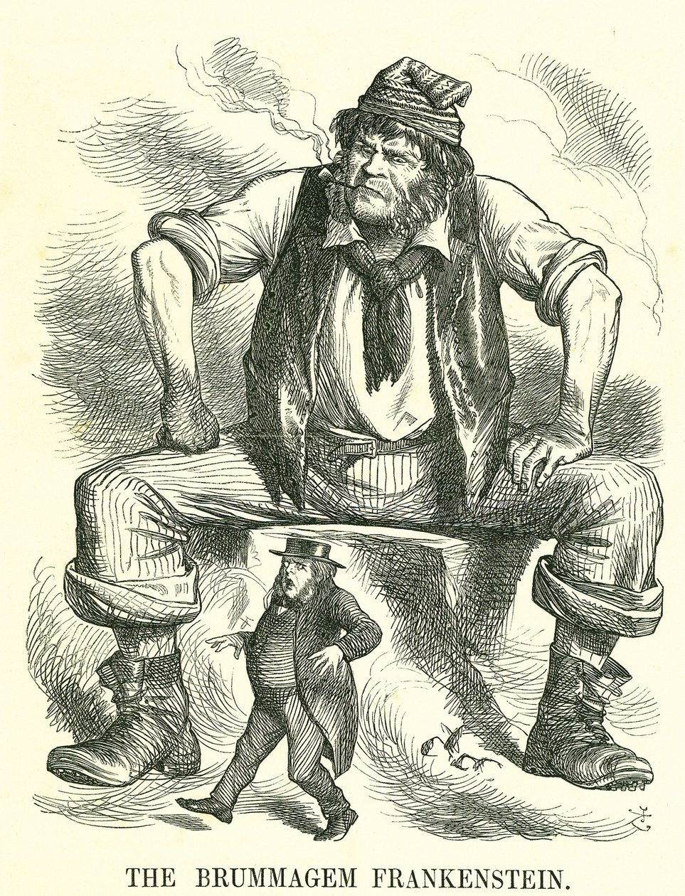 Il Frankenstein di Birmingham: Riforma del Parlamento - estensione del diritto di voto. John Bright a un incontro di riforma a Birmingham disse di non temere il suffragio universale maschile. Vignetta di John Tenniel da 