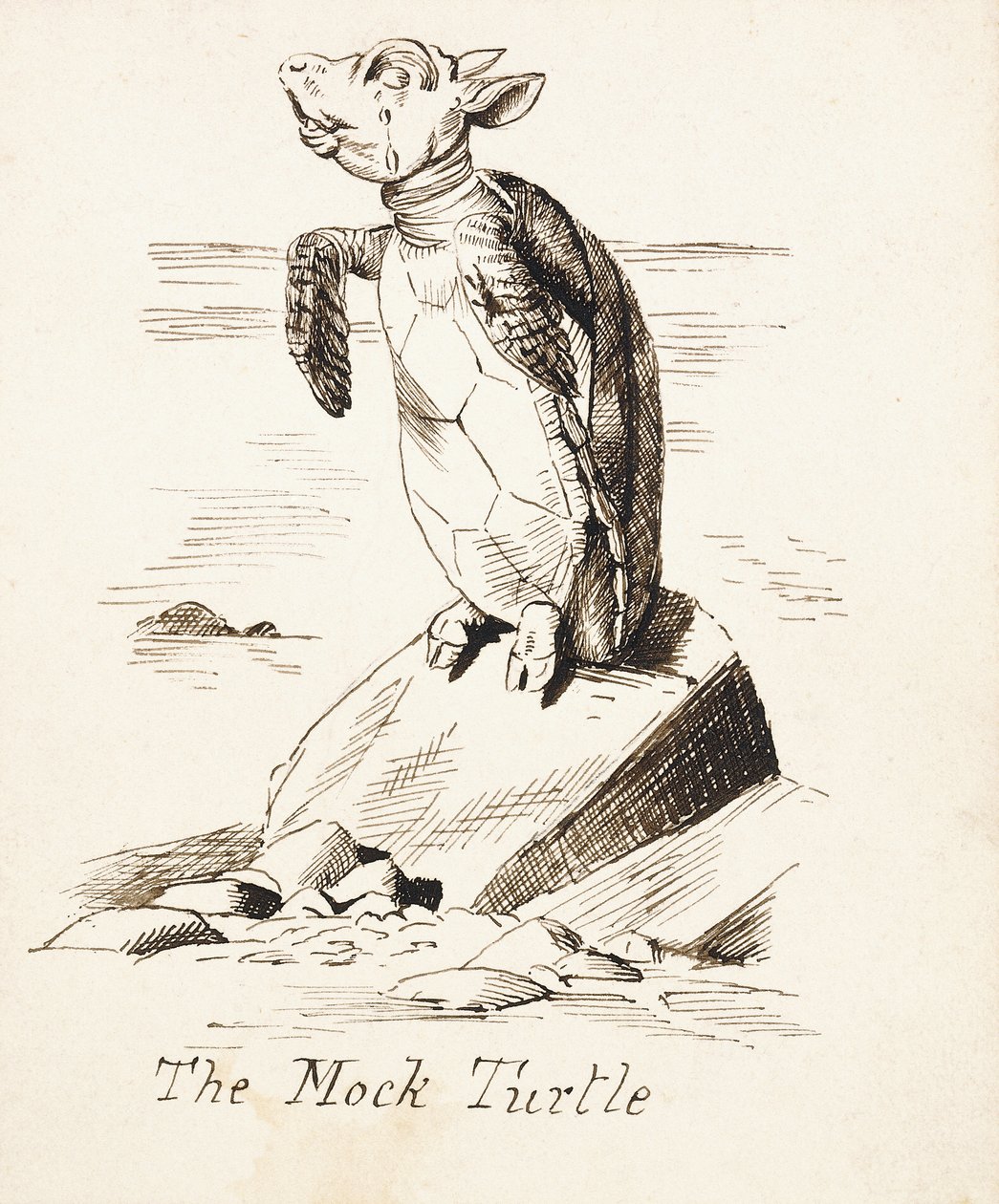 La Finta Tartaruga piangente su una roccia, c.1865 da John Tenniel