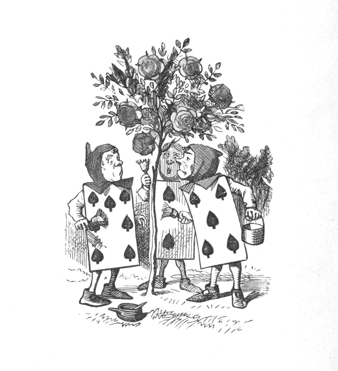 Le carte da gioco dipingono i cespugli di rose da John Tenniel