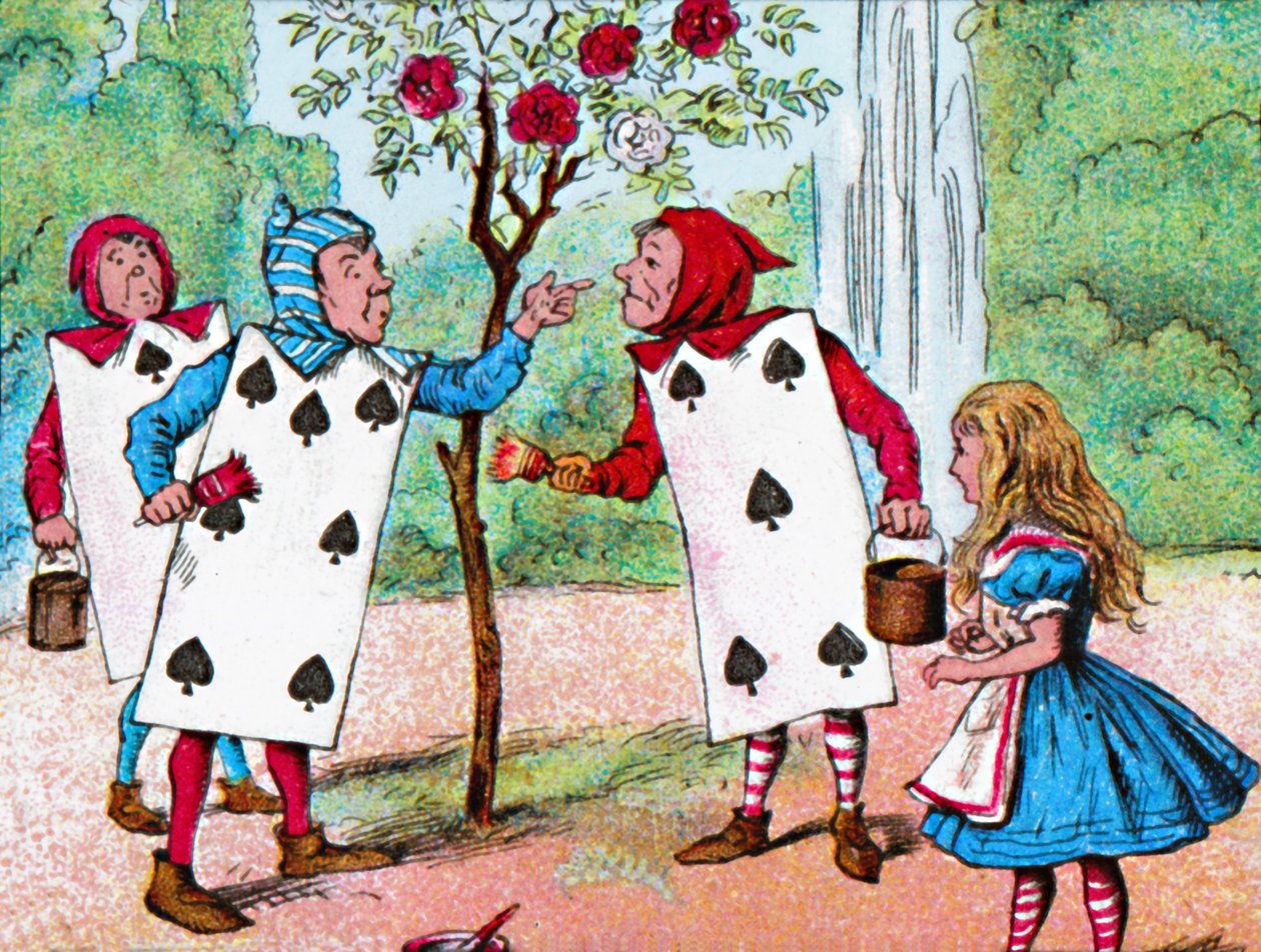 Le carte da gioco dipingono i cespugli di rose, c1910 da John Tenniel