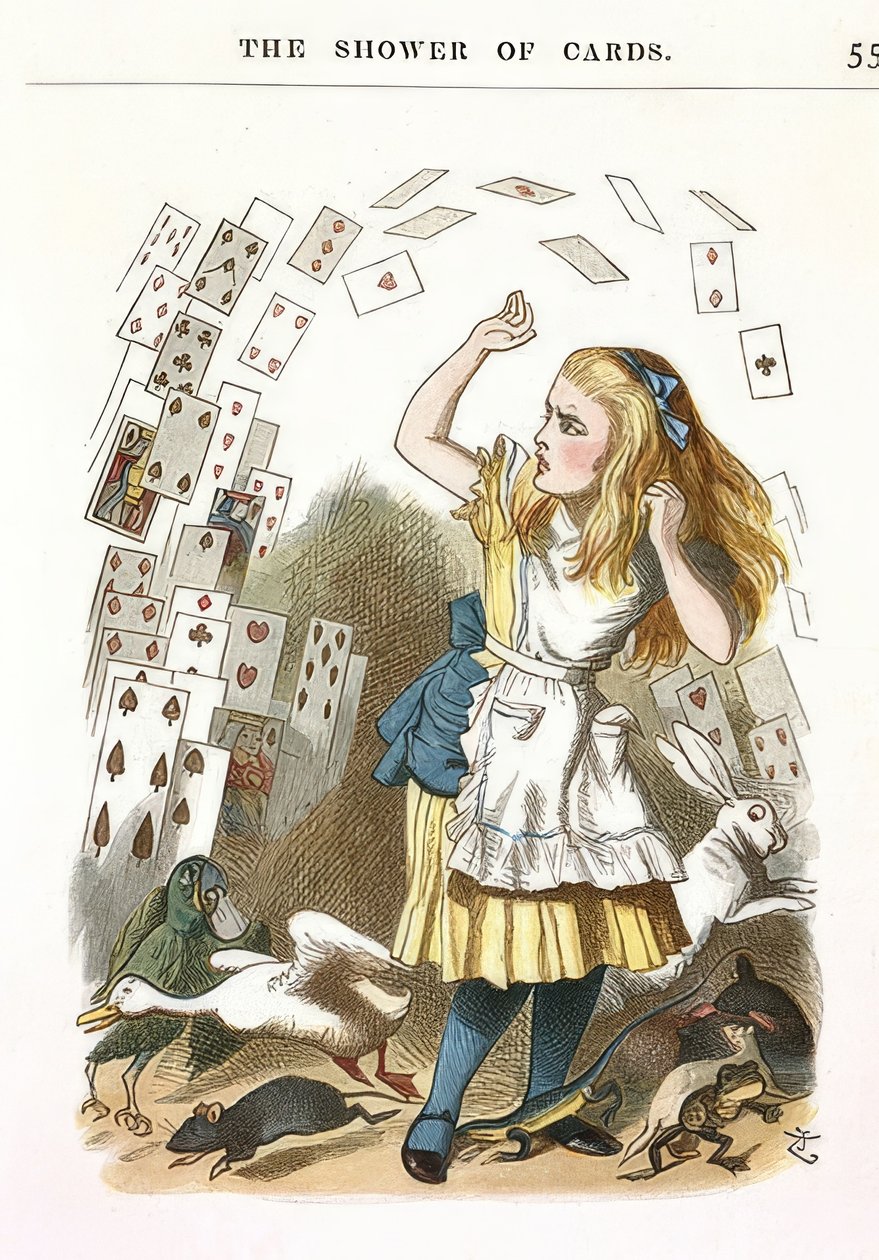 La pioggia di carte. Illustrazione per Alice nel Paese delle Meraviglie di Lewis Carroll da John Tenniel