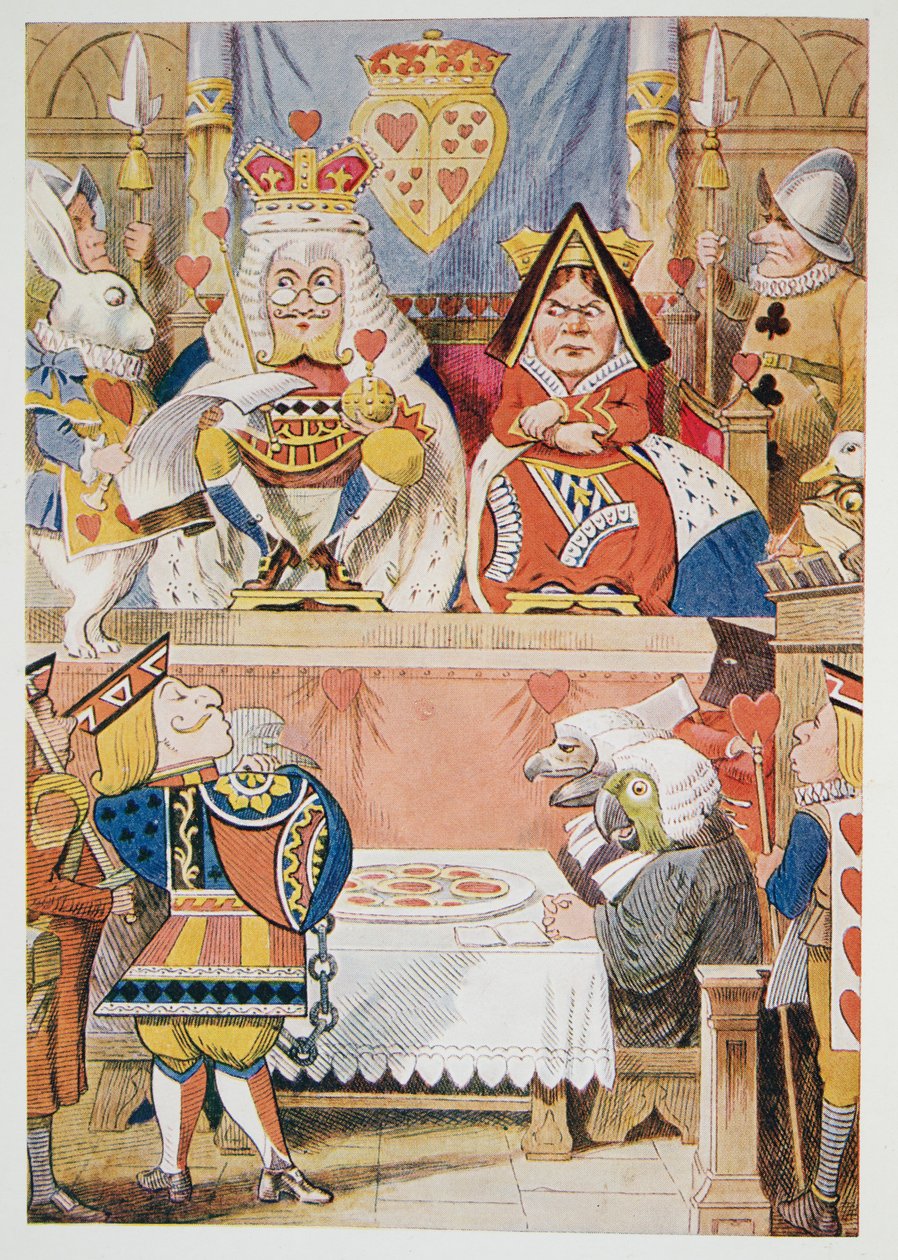 Il Processo del Fante di Cuori, da Le Avventure di Alice nel Paese delle Meraviglie e Attraverso lo Specchio e Cosa Alice Trovò Lì, di Lewis Carroll, pubblicato nel 1911 da John Tenniel