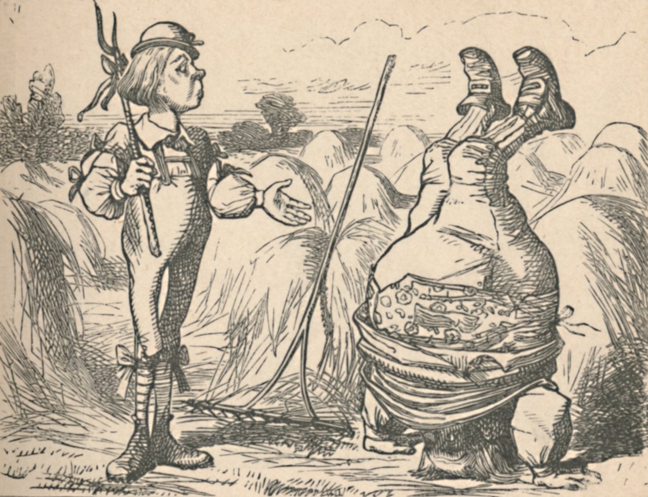 Il giovane parla con suo padre, che sta facendo una verticale, 1889 da John Tenniel