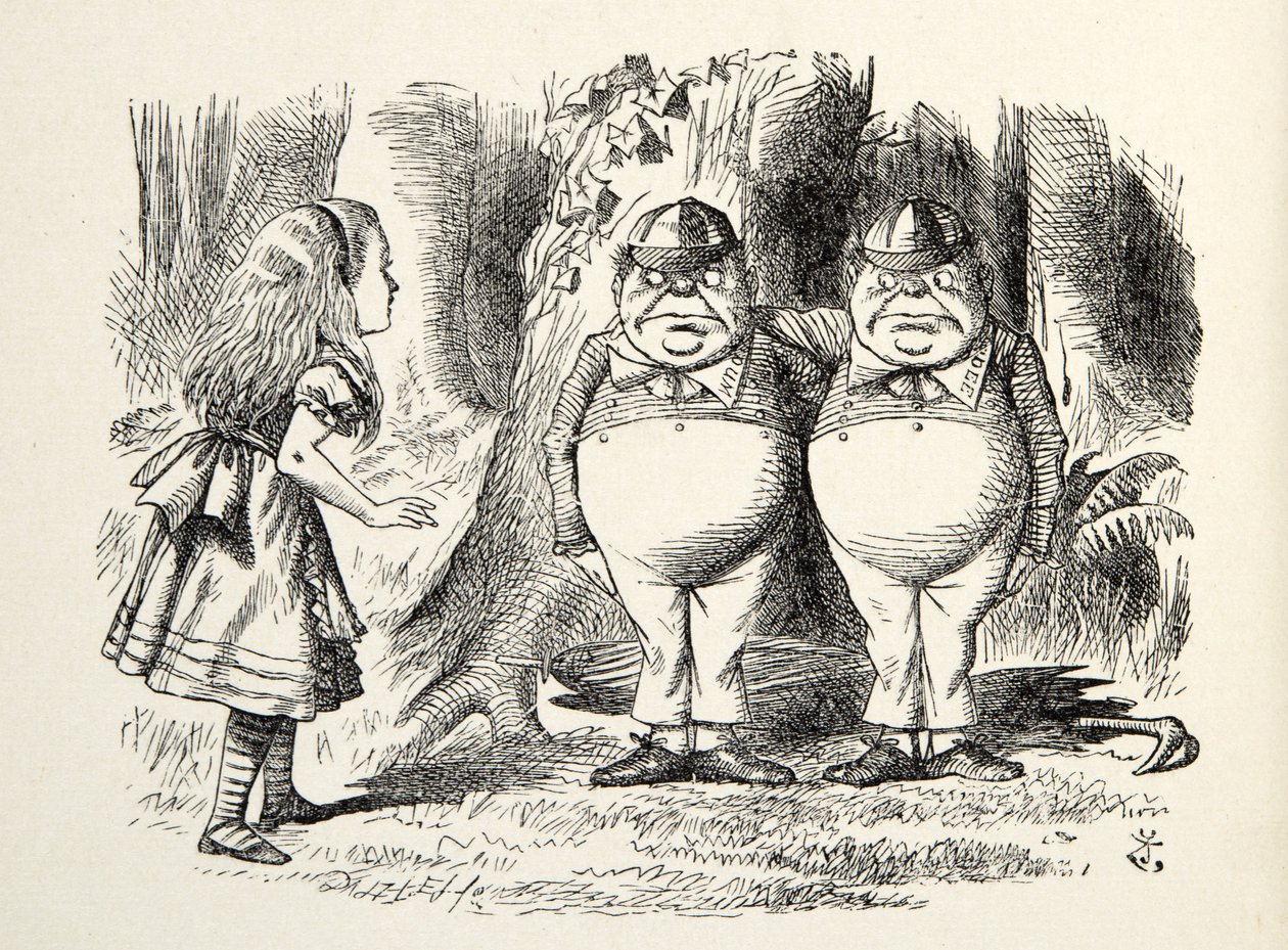Tweedledum e Tweedledee, illustrazione da Attraverso lo specchio, di Lewis Carroll (1832 - 98), 1872 da John Tenniel