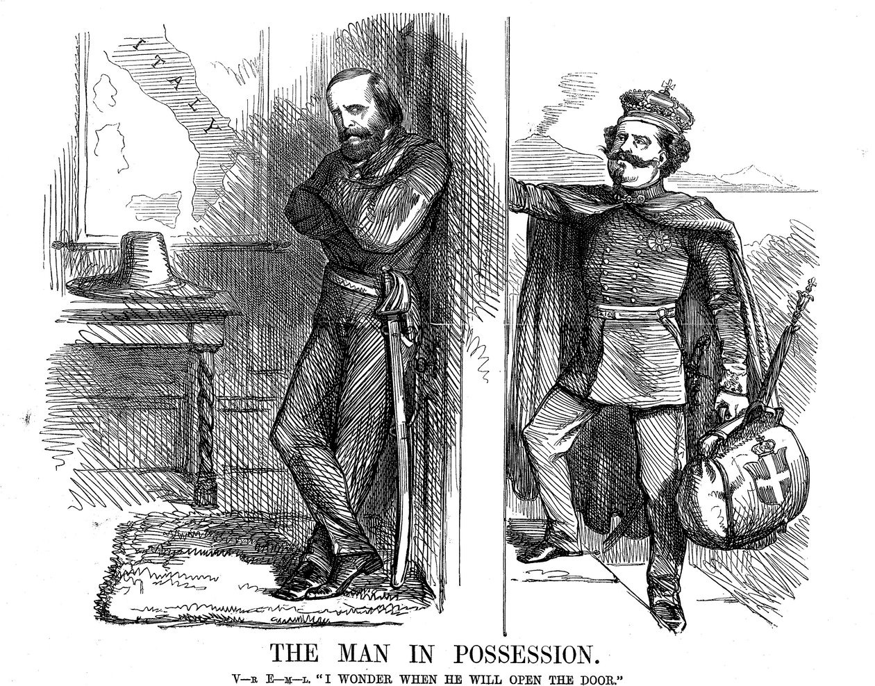 Vittorio Emanuele II che bussa alla porta di Napoli, 1861 da John Tenniel