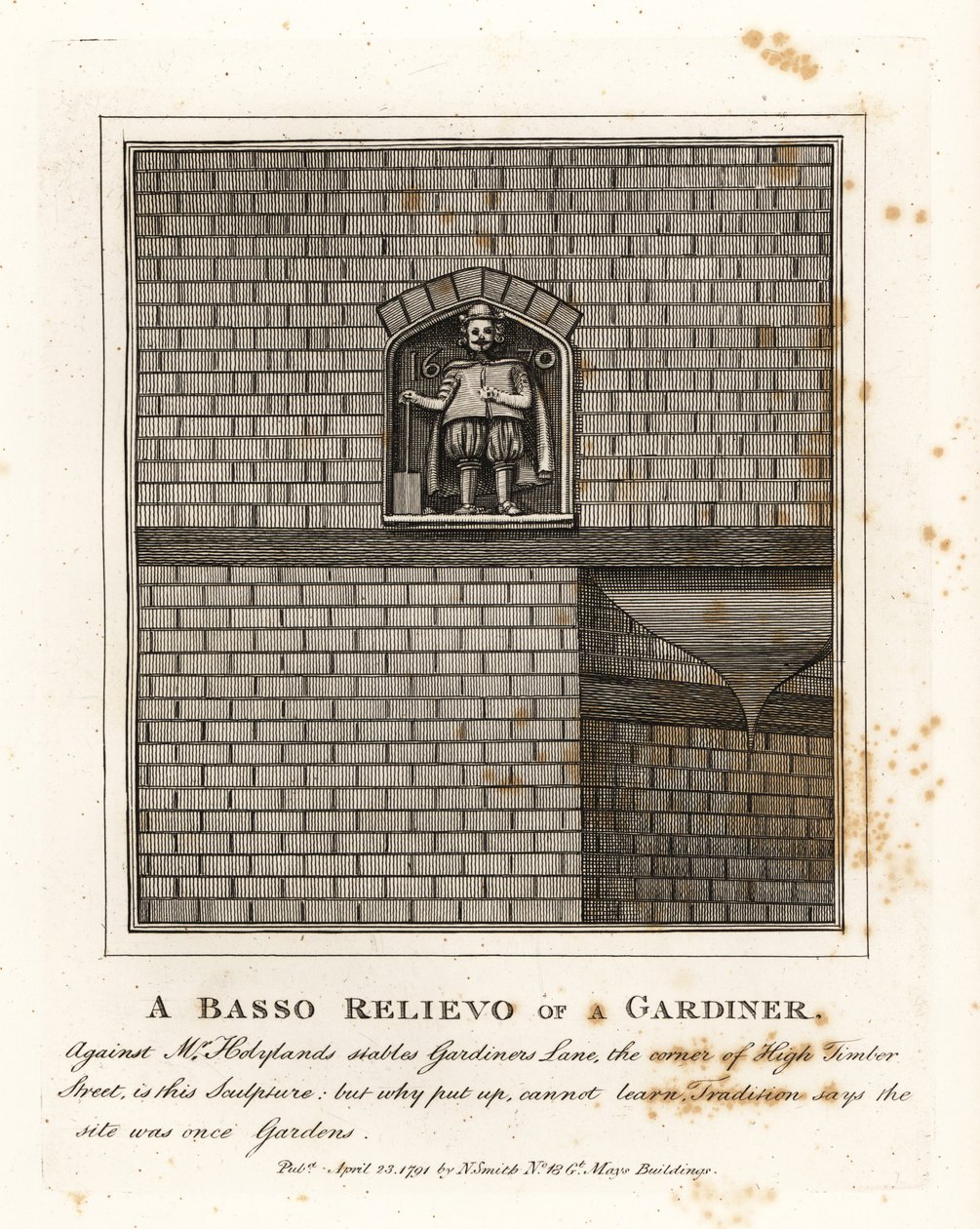 Bassorilievo di un giardiniere sul muro di Mr da John Thomas Smith