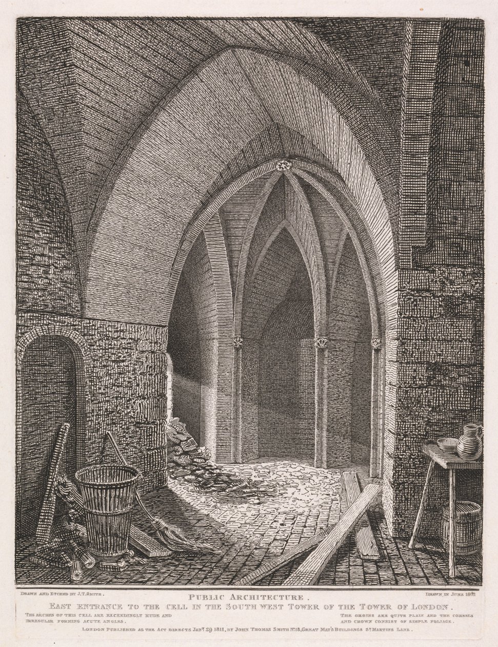 Ingresso orientale alla cella nella torre sud-occidentale della Torre di Londra da John Thomas Smith