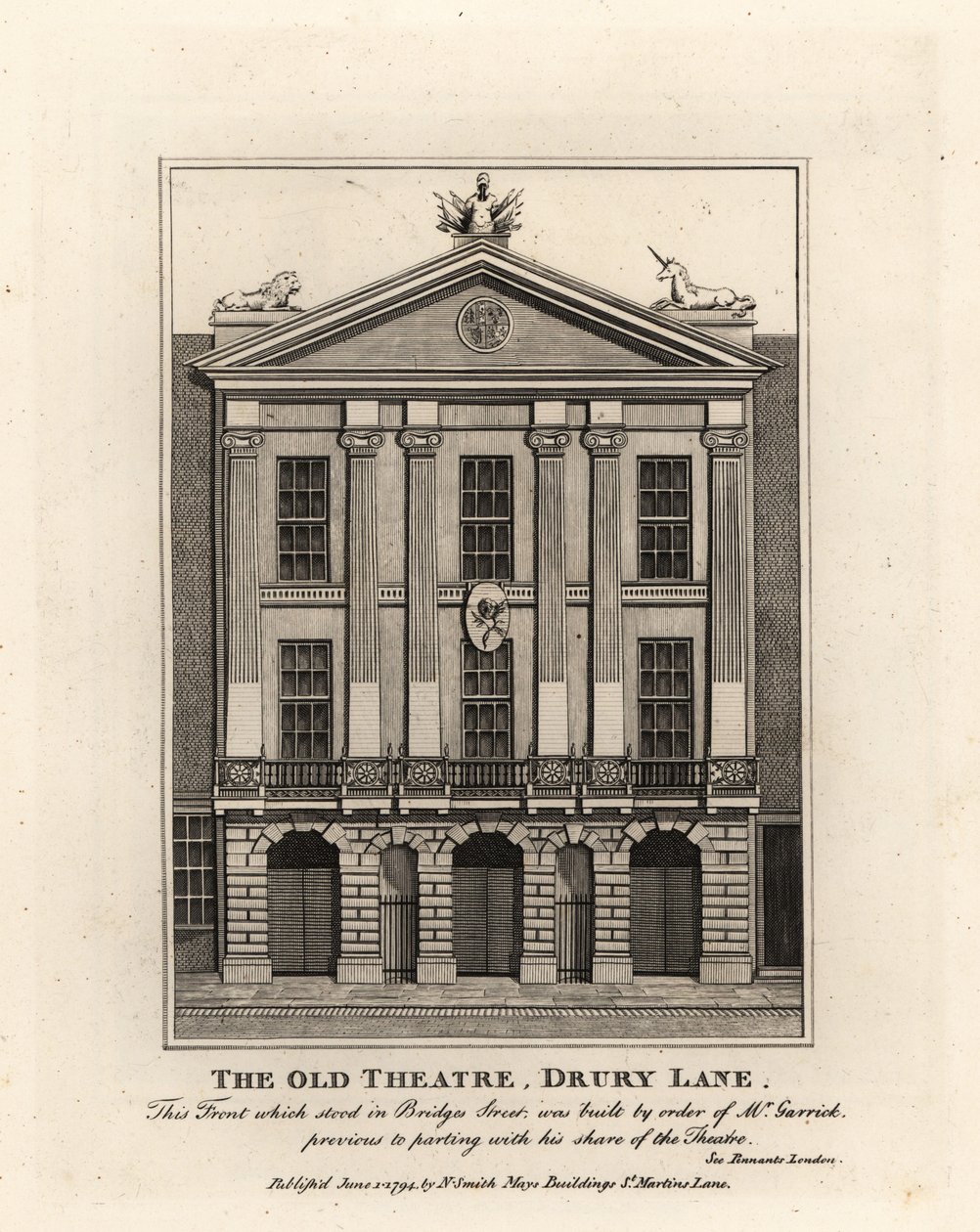 Facciata del vecchio teatro, Drury Lane da John Thomas Smith