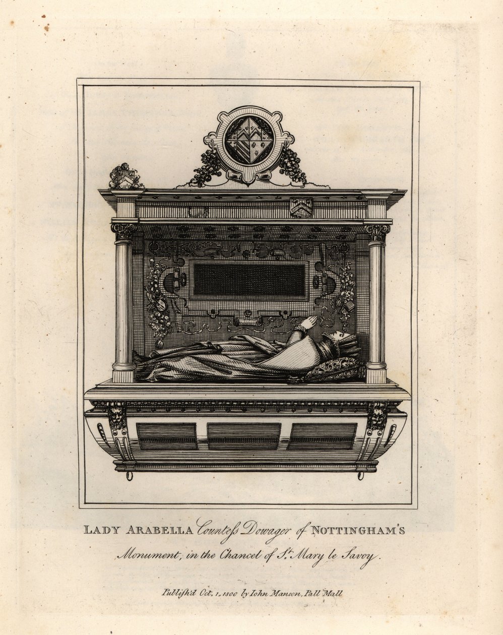 Effigie funeraria o Lady Arabella, Contessa Vedova di Nottingham, nel presbiterio di St Mary le Savoy da John Thomas Smith