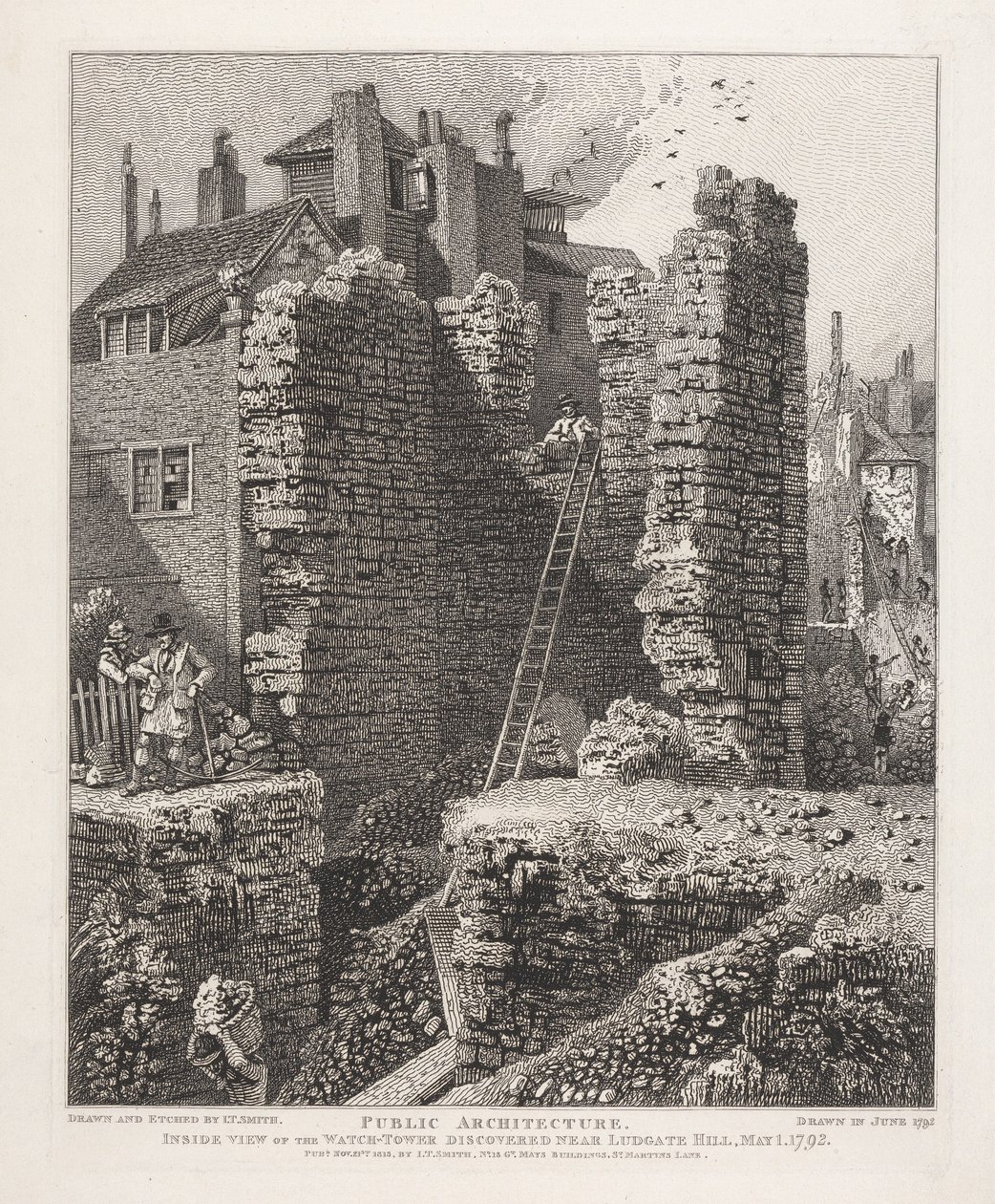 Veduta interna della torre di guardia scoperta presso Ludgate Hill, 1 maggio 1792 da John Thomas Smith