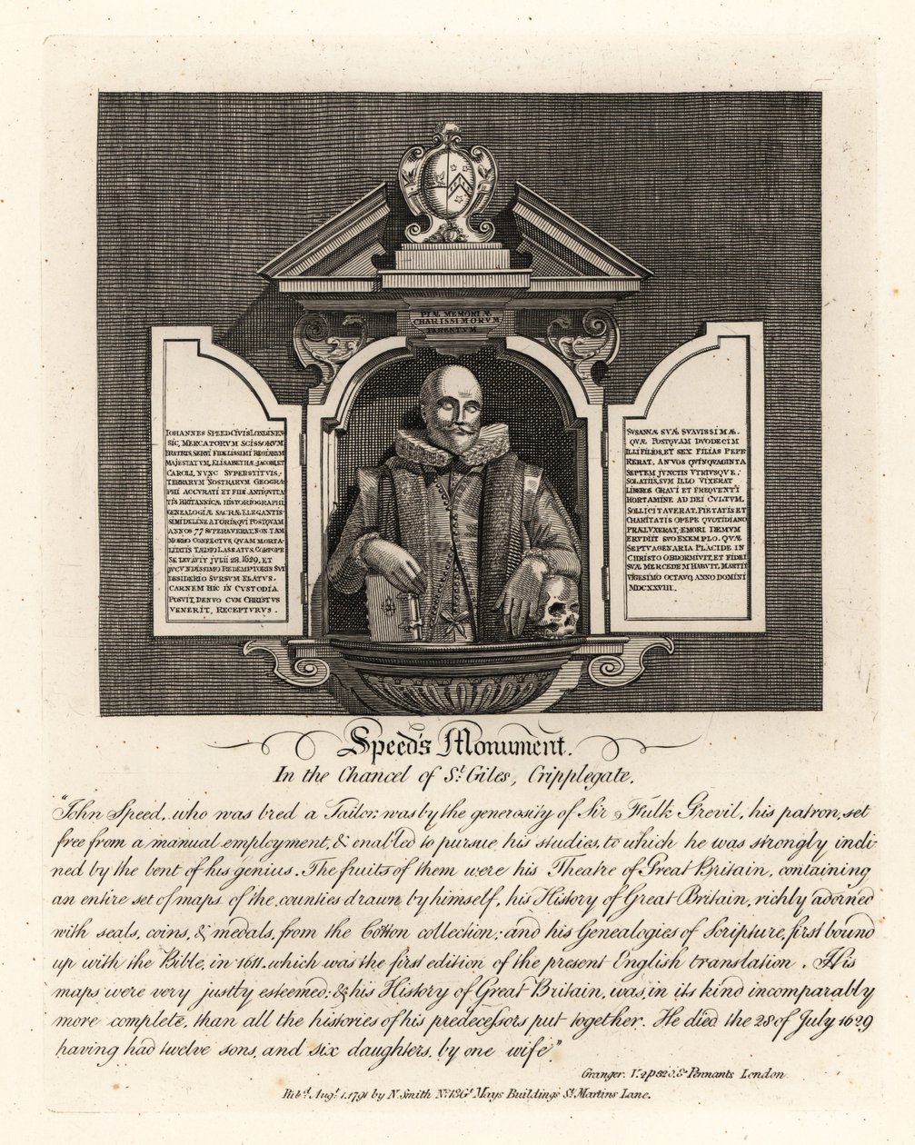 Monumento di John Speed nel presbiterio di St Giles, Cripplegate da John Thomas Smith