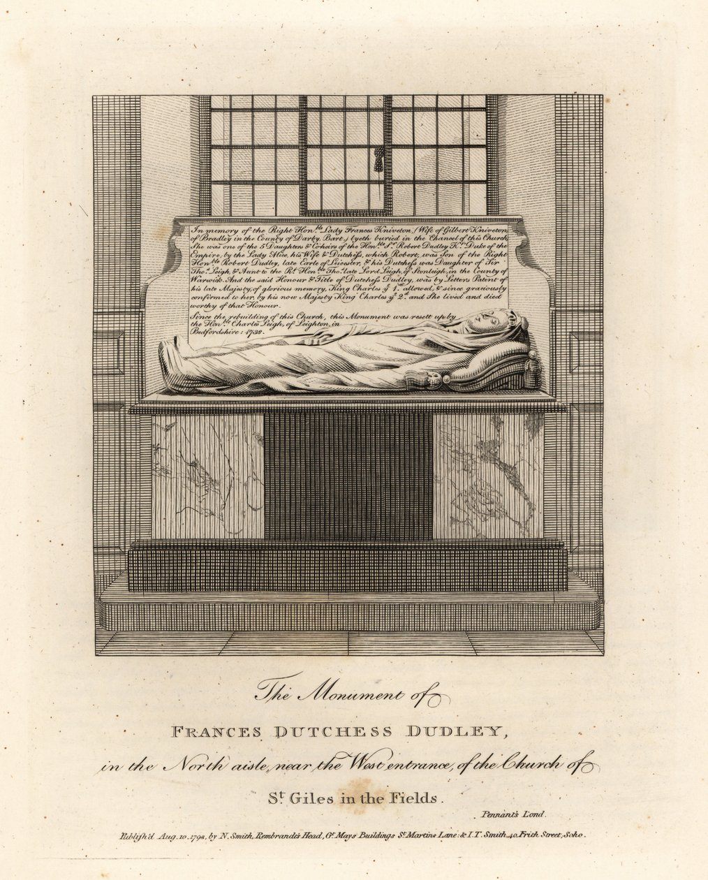 Monumento di Lady Frances Kniveton, Duchessa di Dudley, moglie di Sir Gilbert Kniveton, nella chiesa di St Giles in the Fields da John Thomas Smith