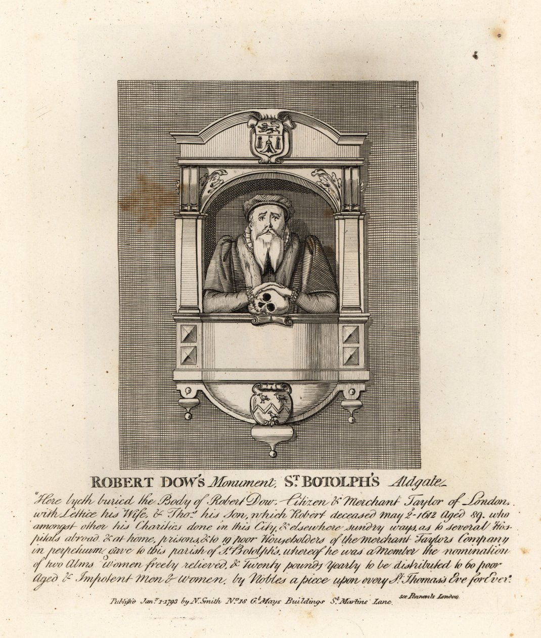 Monumento al mercante sarto e filantropo Robert Dow in St Botolph