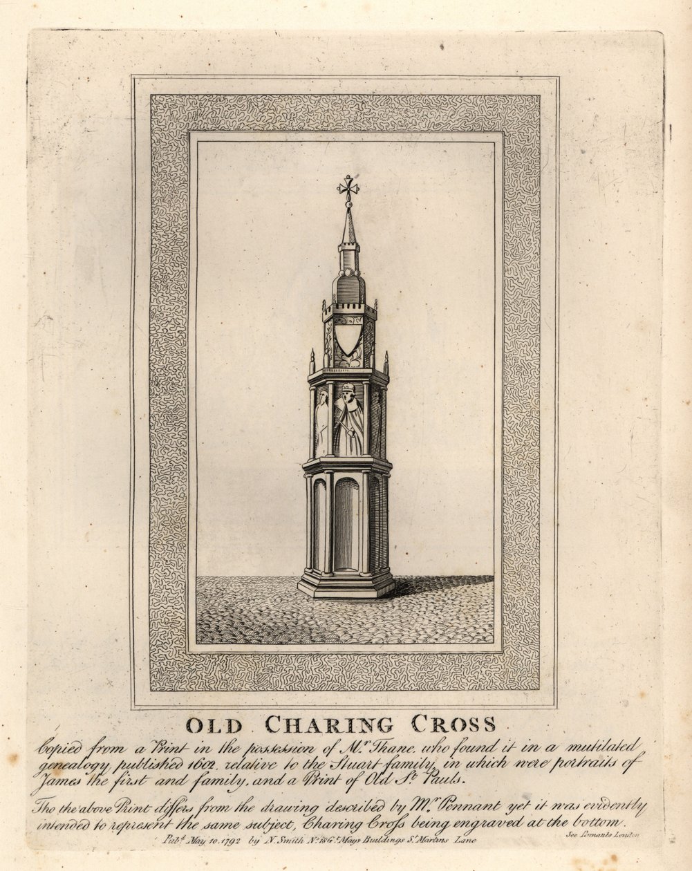 Vecchio Charing Cross, una delle 12 croci medievali di Eleanor, eretta negli anni 1290 fino alla sua rimozione nel 1647 da John Thomas Smith