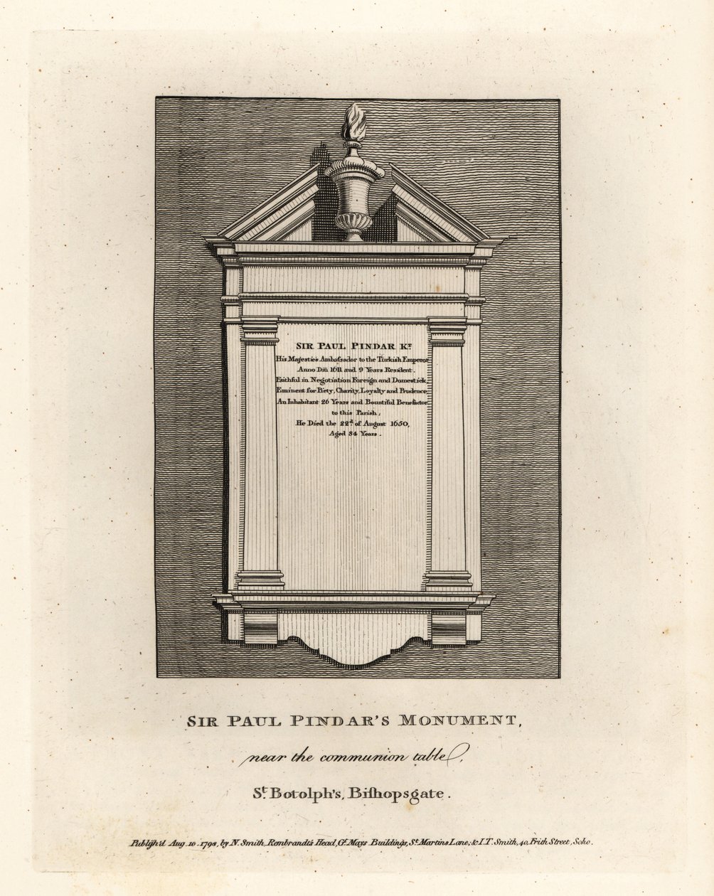 Monumento di Sir Paul Pindar vicino alla tavola della comunione in St Botolph