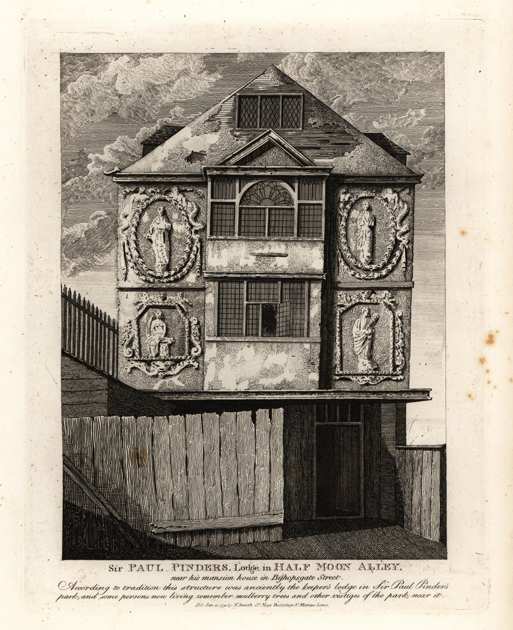 Lodge di Sir Paul Pinders in Half Moon Alley da John Thomas Smith